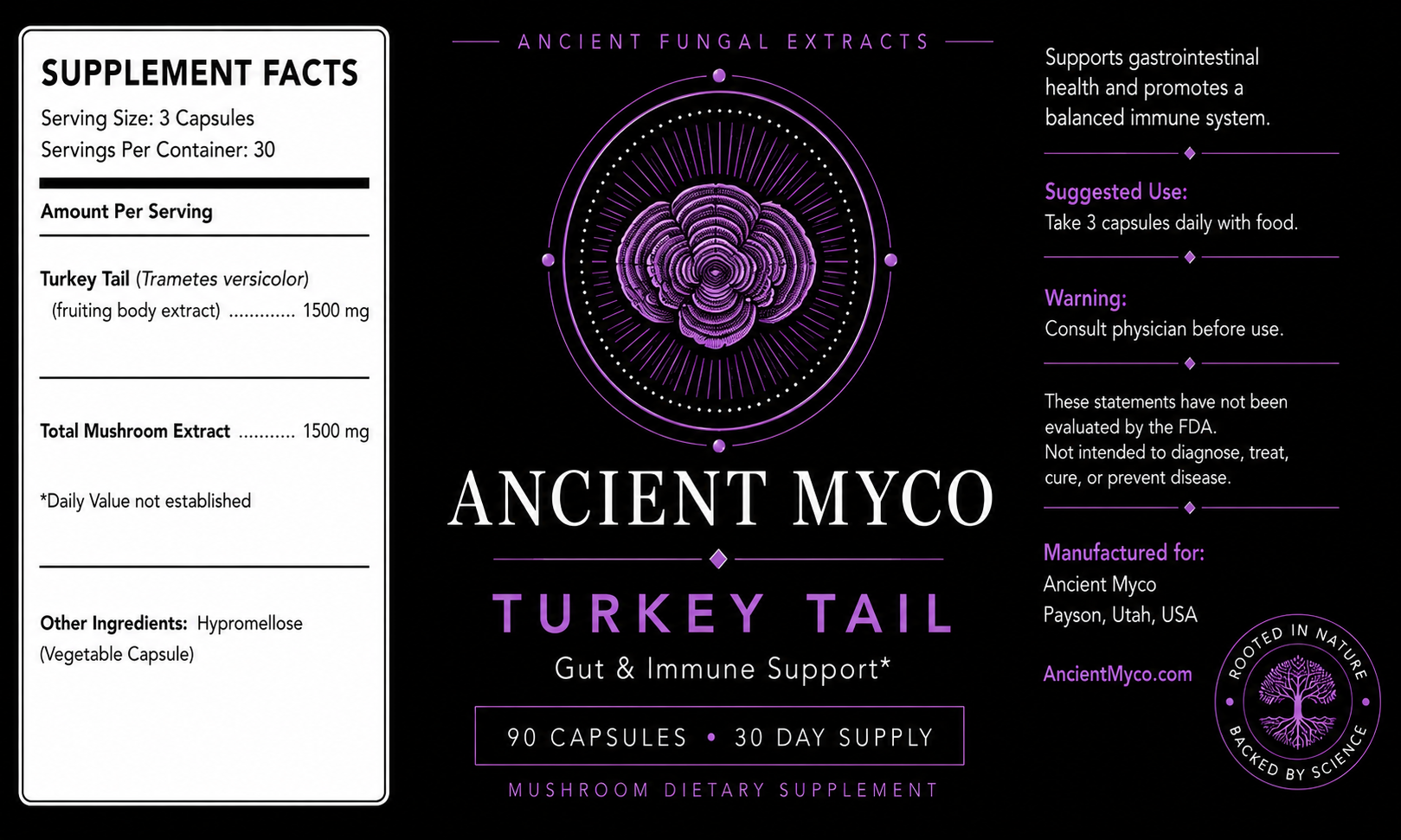 Turkey Tail supplement label